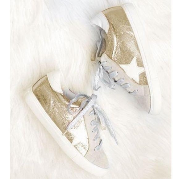 Metallic Gold Low Top Star Sneakers - Picture 5 of 8